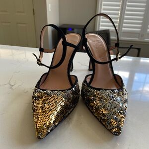 J. Crew Elsie Silver and Gold Sparkle  Slingback Heels‎
